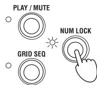 KORG MICROSTATION - Drücken Sie den NUM LOCK-Taster links darüber den Funktionstastern 01 - 16, damit die Diode links daneben leuchtet. - 1
