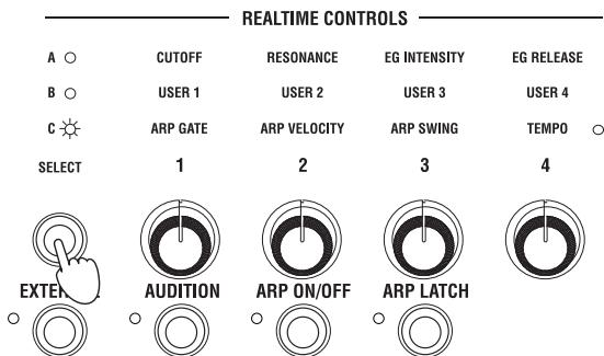 KORG MICROSTATION - Press the REALTIME CONTROLS SELECT button. - 3