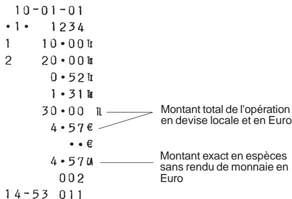 OLIVETTI ECR 2350 - Enregistrement d'une vente multiple avec paiement exact en espèces en euro - 1
