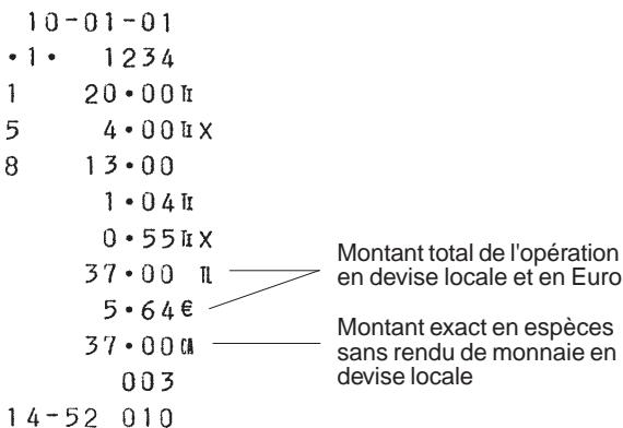 OLIVETTI ECR 2350 - Enregistrement d'une vente multiple avec paiement exact en espèces en devise locale - 1