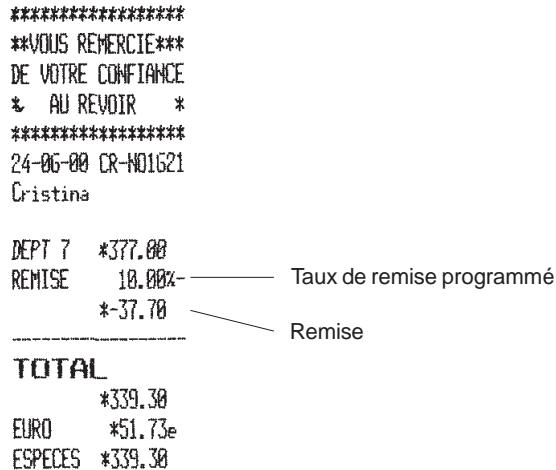 OLIVETTI ECR 2550 - Application d'un pourcentage de remise (-%)   programmé sur un article - 1