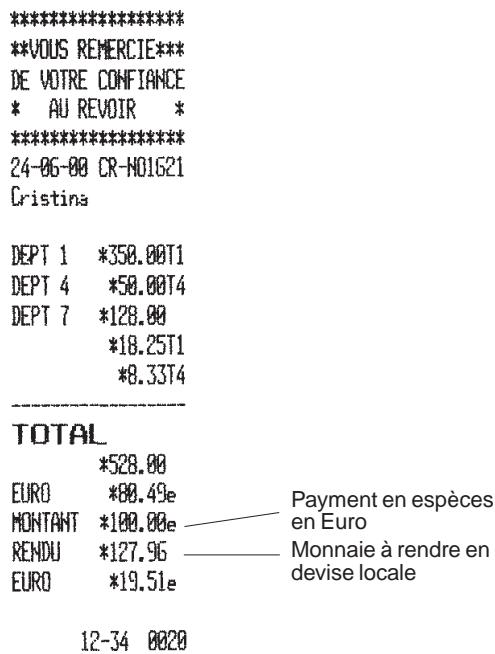 OLIVETTI ECR 2550 - Enregistrement de la vente d'articles de différentes catégories avec paiement en Euro et calcul de la monnaie en devise locale - 1