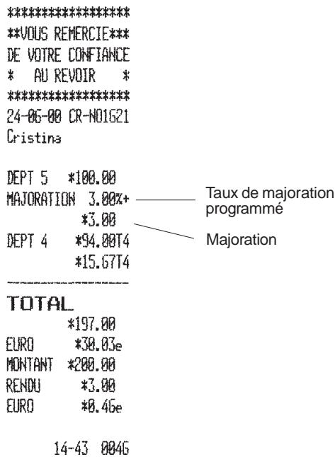 OLIVETTI ECR 2550 - Application d'un faux de majoration programme sur certains articles - 1