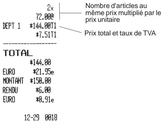 OLIVETTI ECR 2550 - Enregistrement de la vente de plusieurs articles au même prix - 2