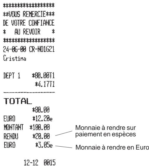 OLIVETTI ECR 2550 - Opérations standard en devise locale de base Enregistrement d'une vente à l'unité et calcul de la monnaie - 1
