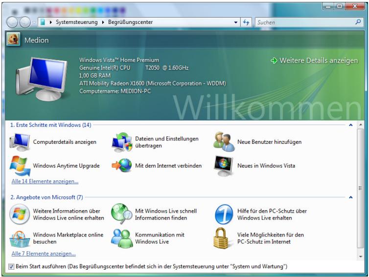 MEDION AKOYA P7612 MD 97860 - Windows Vista® - Begrüßungsgcenter - 1