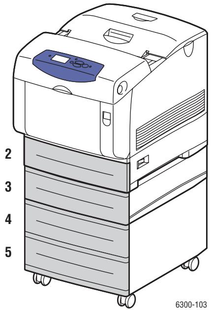 XEROX PHASER 6300 - Formats et grammages de papier pris en charge pour les bacs 2 à 5 - 1