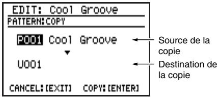BOSS DR880 - Affichez le menu d'édition de motif et amenez le curseur sur l'icône "COPY" puis appuyez sur [ENTER]. - 1
