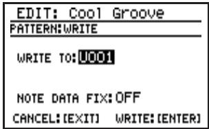 BOSS DR880 - Affichez le menu d'édition de motif et amenez le curseur sur l'icône "WRITE" puis appuyez sur [ENTER]. - 1