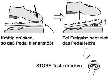 ZOOM BFX-708 - Drücken Sie das Modulationspedal ganz durch und haben Sie dann den Fuß vom Pedal (das Pedal gehen leicht darüber). Drücken Sie die STORE-Taste an thisem Punkt. - 1