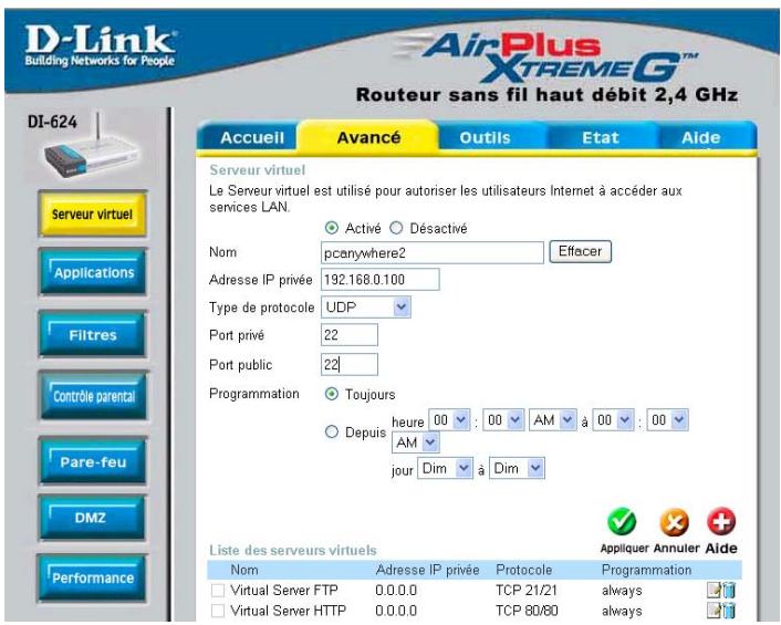 D-LINK DI-624 - Comment utiliser PC Anywhere avec mon routeur Dl-624 ? - 1