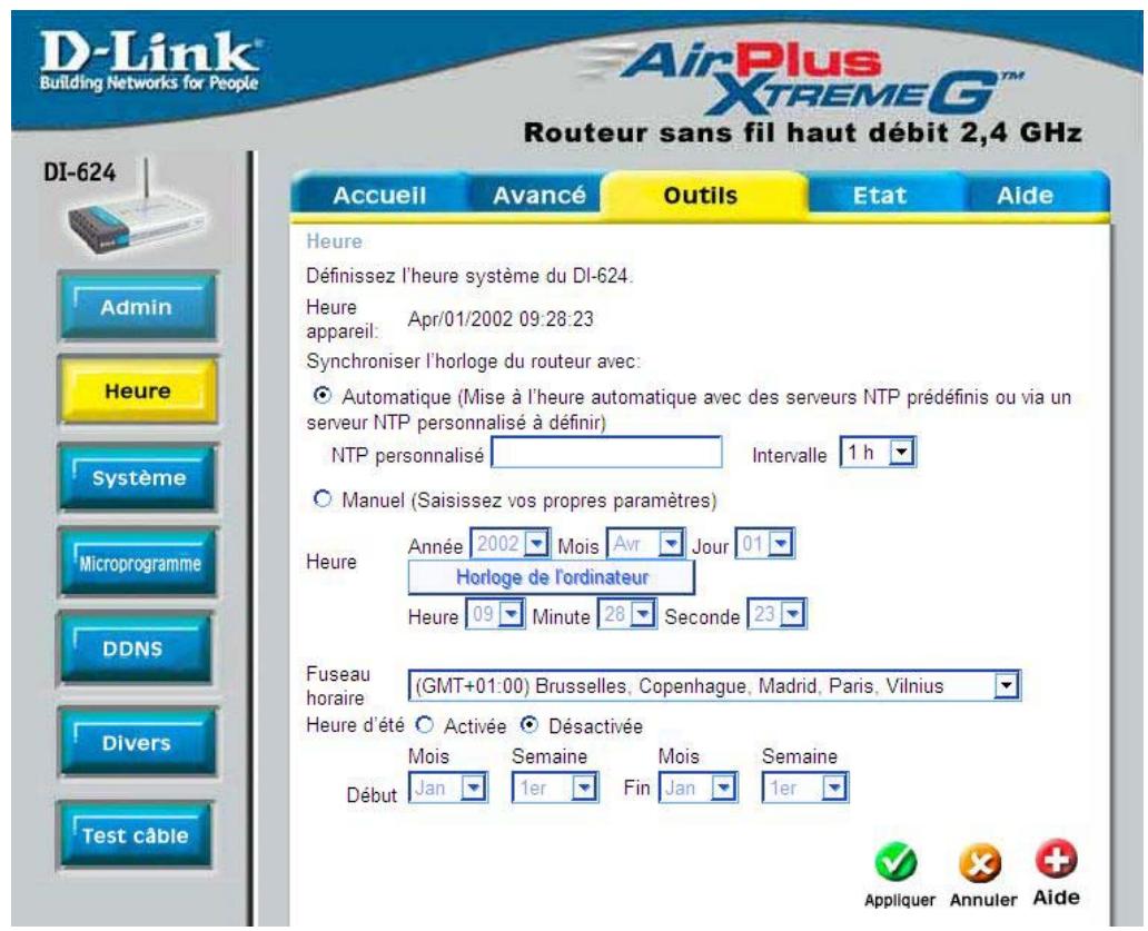 D-LINK DI-624 - Outils >Heure - 1
