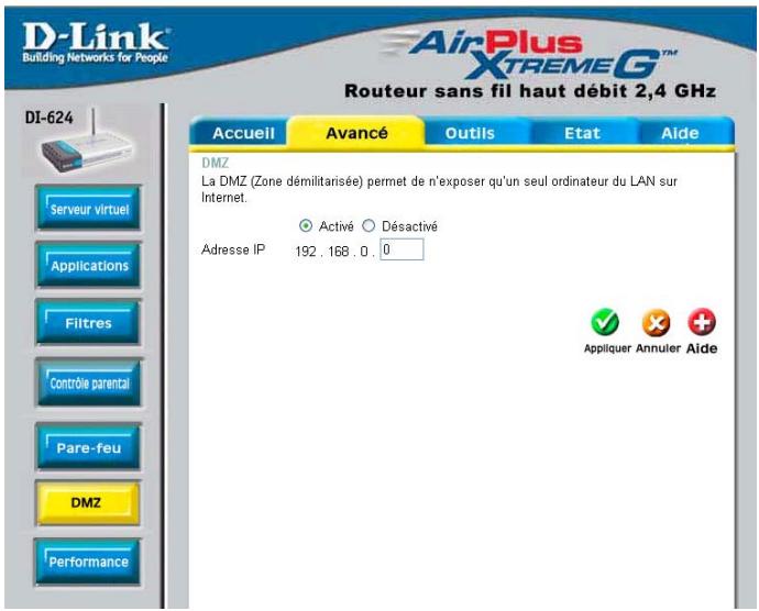 D-LINK DI-624 - Comment configurer I'hôte DMZ ? - 2