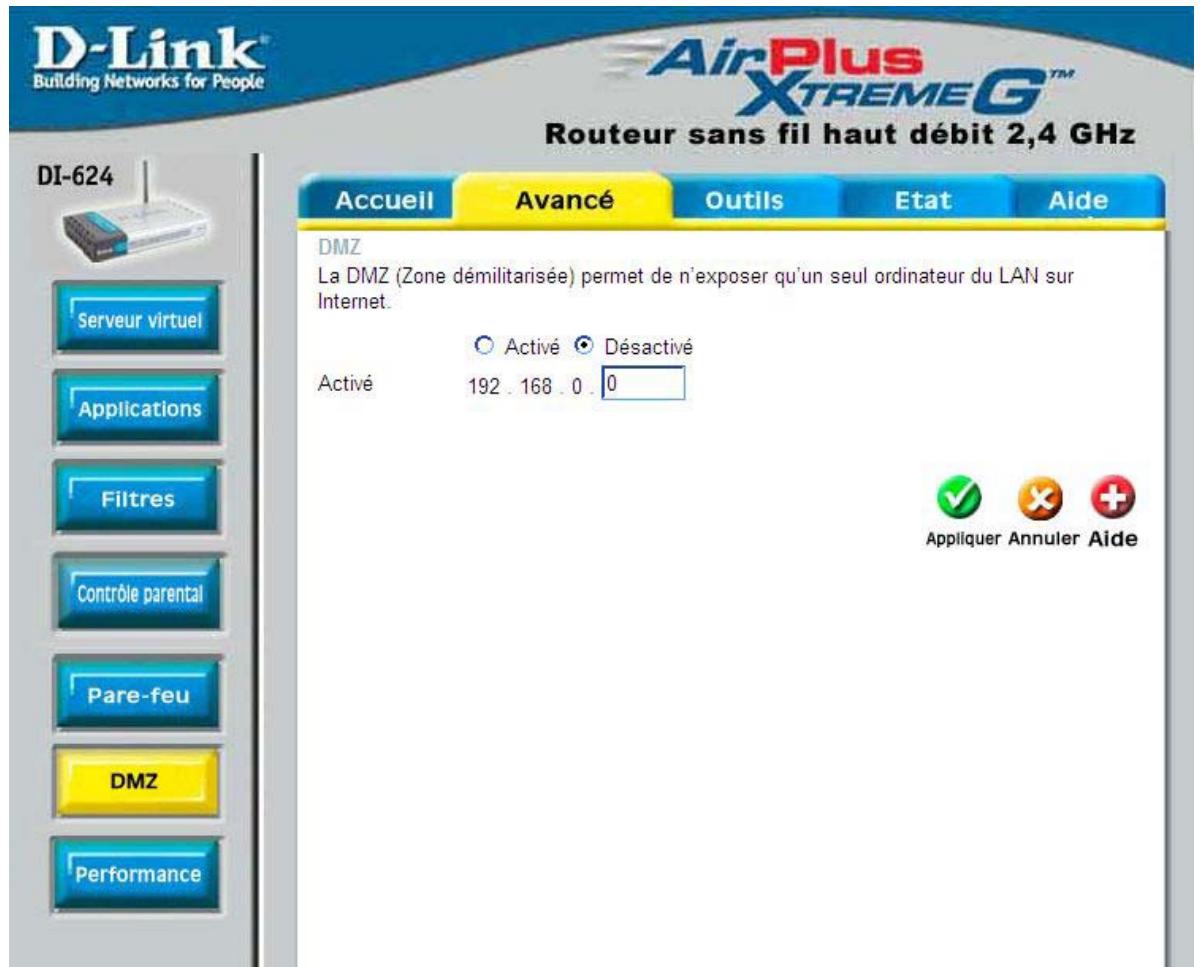D-LINK DI-624 - Avancé > DMZ - 1