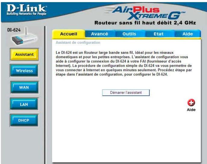 D-LINK DI-624 - Accueil > Assistant de configuration - 1