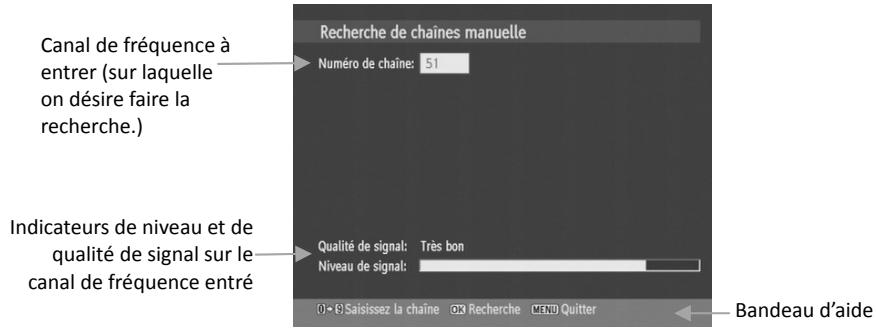 CGV PREMIO HD1 - «Recherche chaînes»: recherche par canal de fréquence des chaînes TNT - 1