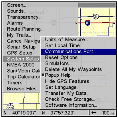 LOWRANCE LMS-520C - Configuration du port com - 1