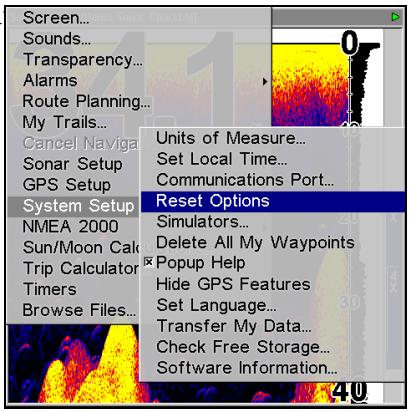 LOWRANCE LMS-520C - Réinitialisation des options - 1