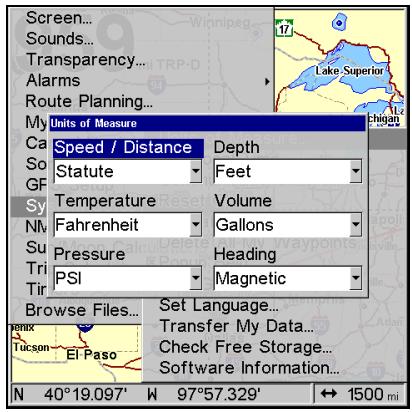 LOWRANCE LMS-520C - Pour régler les unités de l'orientation: - 1