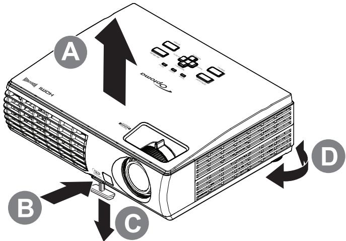 OPTOMA X304M - Réglage de la hauteur du projecteur - 1