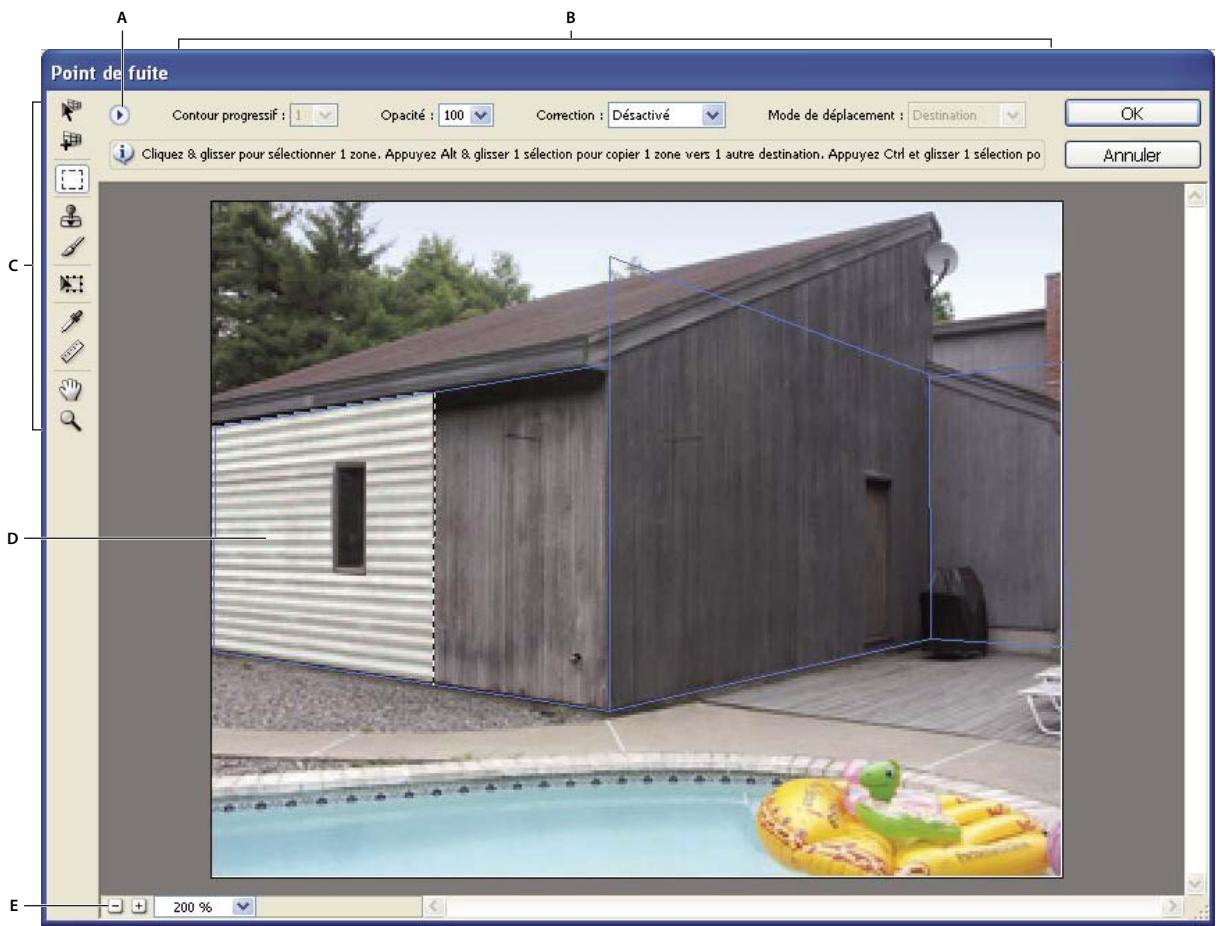 ADOBE PHOTOSHOP CS3 - Présentation de la boîte de dialogue Point de fuite - 1
