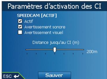 NAVMAN ICN550 - Préférences d'alarmes - cl actifs - 2
