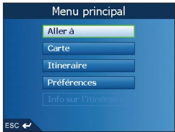 NAVMAN ICN550 - Écran menu principal - 1