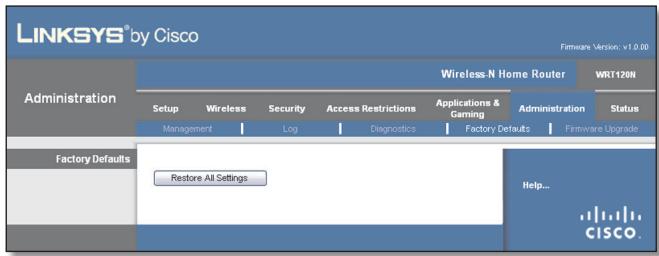 LINKSYS WRT120N - Administration > Paramètres par défaut - 1