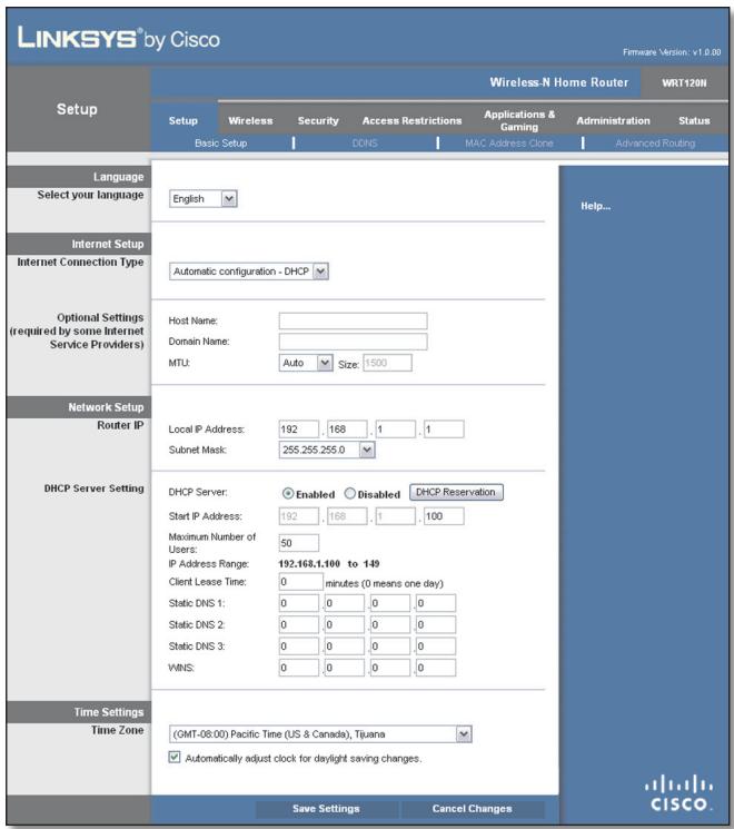 LINKSYS WRT120N - Configuration > Configuration de base - 1