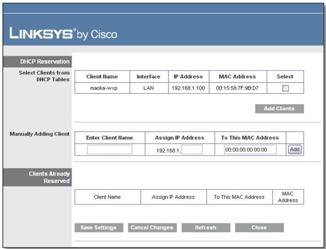 LINKSYS WRT120N - DHCP Reservation - 1