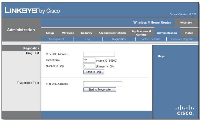 LINKSYS WRT120N - Administration > Diagnostics - 1