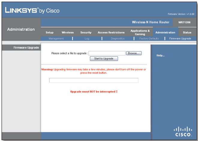 LINKSYS WRT120N - Administration > Mise à niveau du microcode - 1