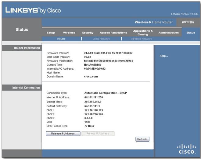LINKSYS WRT120N - État > Routeur - 1