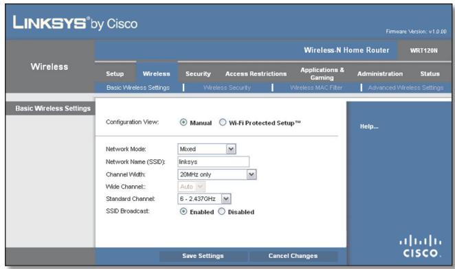 LINKSYS WRT120N - Paramètres de base du réseau sans fil (configuration manuelle) - 1