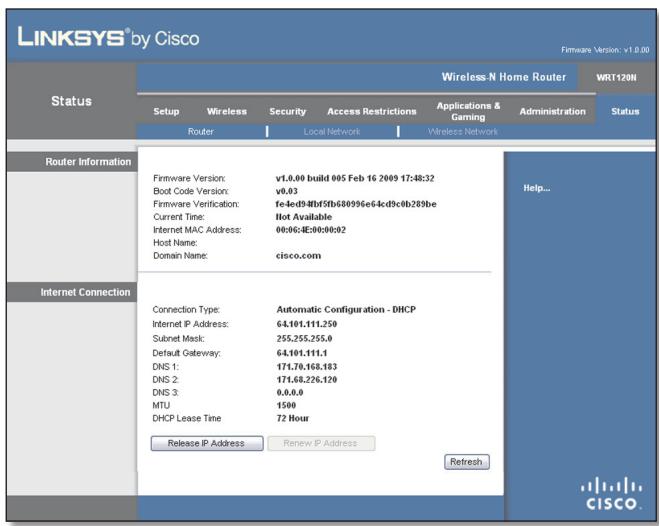 LINKSYS WRT120N - Status > Router - 1