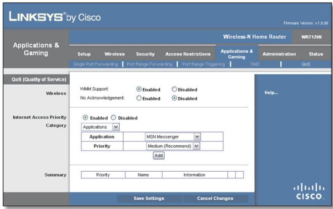 LINKSYS WRT120N - Applications and Gaming > QoS - 1