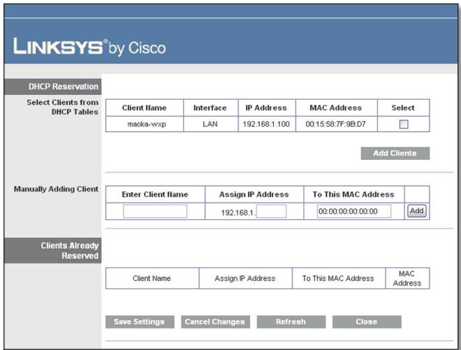 LINKSYS WRT120N - Réservation DHCP - 1