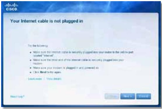 LINKSYS EA4500 - Your Internet cable is not plugged in (Internet-kaapelia ei ole liitetty) -ilmoitus - 1