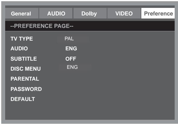 LENCO DVT-2622W - Menu de ajustes Preference (Preferencias) - 1