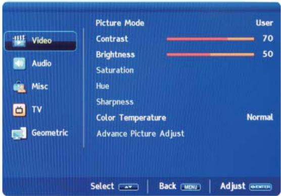 LENCO DVT-2622W - Menu vidéo - 1