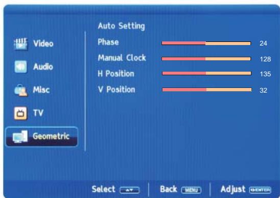 LENCO DVT-2622W - Menu géométrie - 1