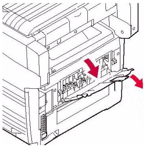 OKI C5550NMFP - Abrir la bandeja de salute posterior - 1