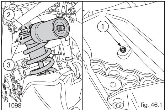 DUCATI 1098 - Dispositifs de réglage de l'amortisseur arrière (fig. 46.1 et fig. 46.2) - 1