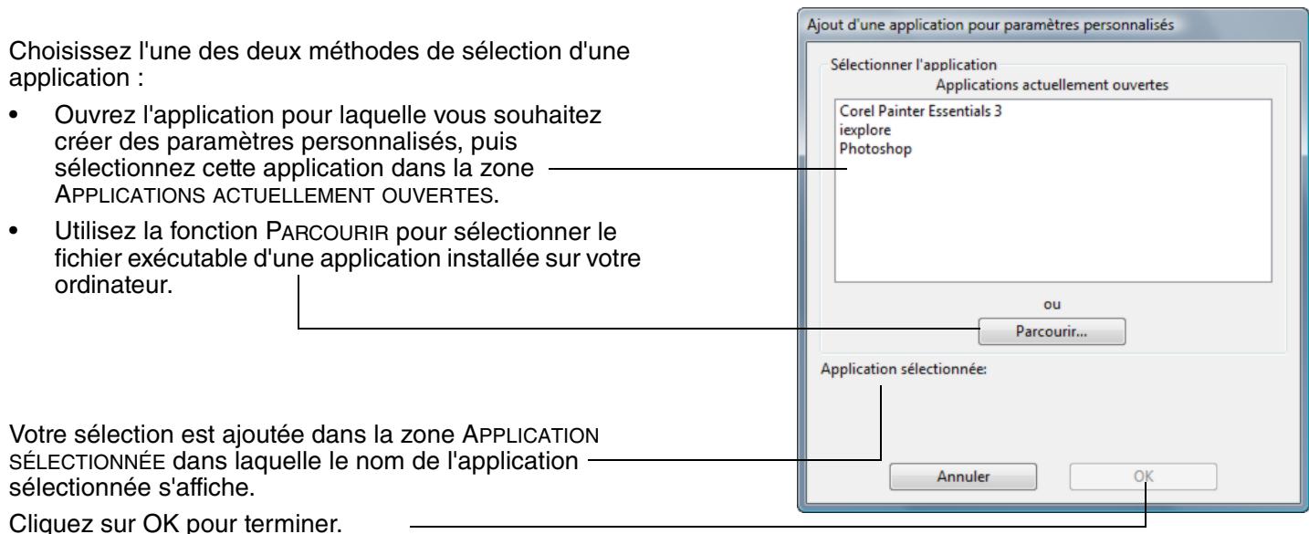 WACOM INTUOS4 MOUSE, INTUOS4 MOUSE, INTUOS4 XL A3 WIDE CAD, INTUOS4 XL A3 WIDE DTP - Creation d'un paramètre specifique à une application - 1