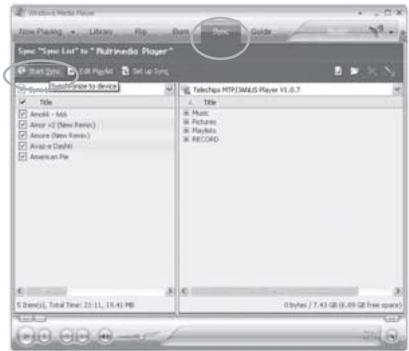 EMTEC LECTEUR MP4 C230 - Par synchronisation au moyen du lecteur Windows Media 10 (Windows XP) en mode MTP - 1