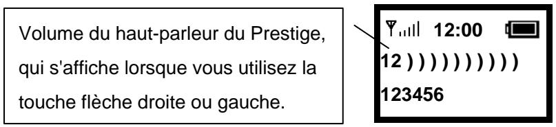 Volume du haut-parleur du Prestige, qui s'affiche lorsque vous utilisez la touche flèche droite ou gauche.