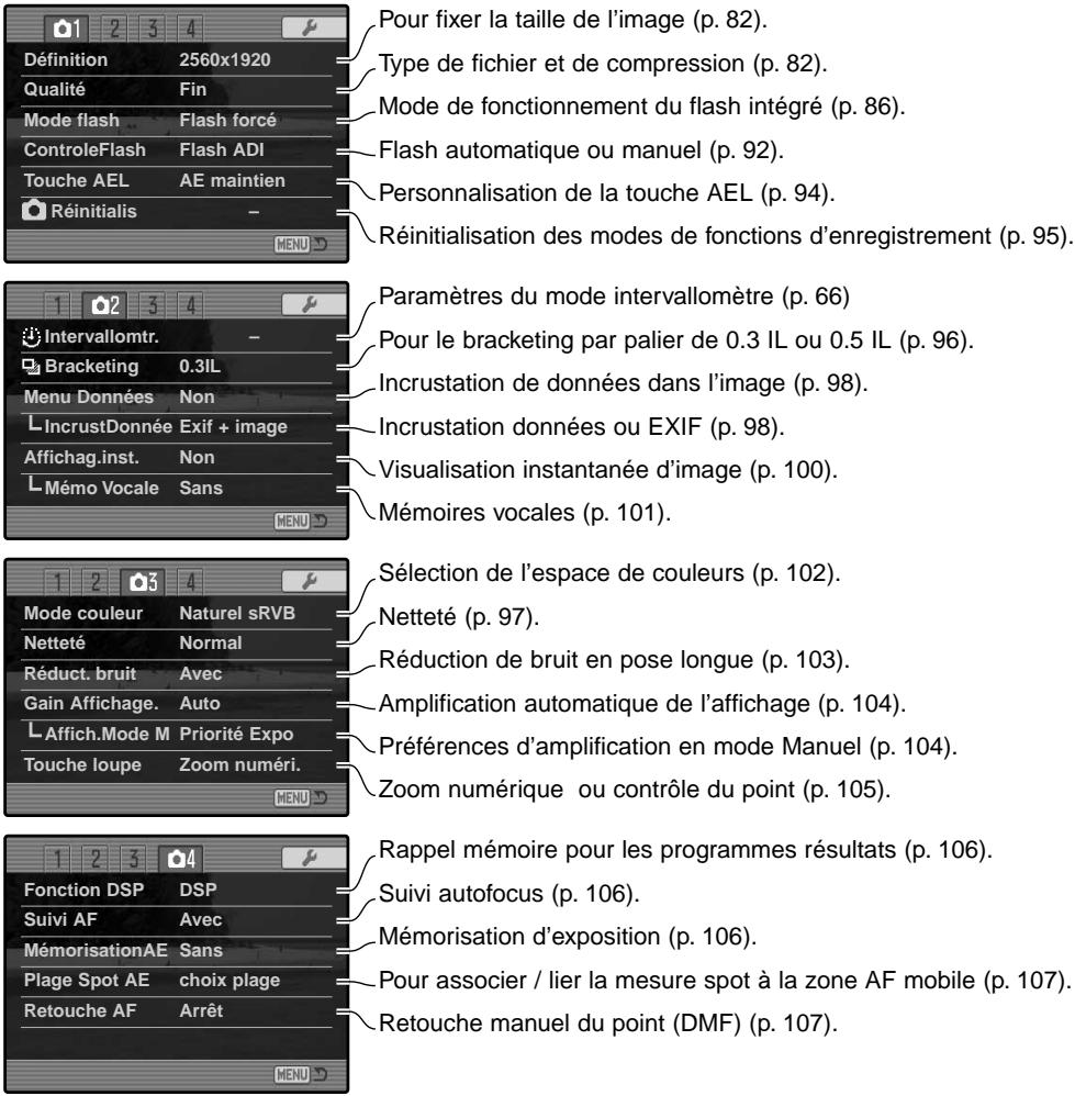 MINOLTA DIMAGE A1 - NAVIGATION DANS LE MENU ENREGISTREMENT - 5