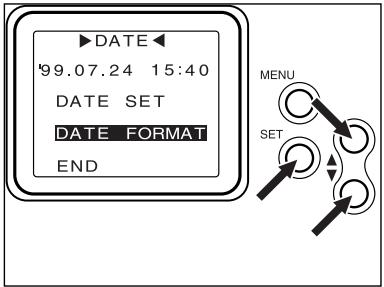 MINOLTA DIMAGE RD 3000 - Appuyer sur la touche ou à plusieurs reprises pour surligner DATE SET dans le menu DATE puis appuyer sur la touche SET. - 4