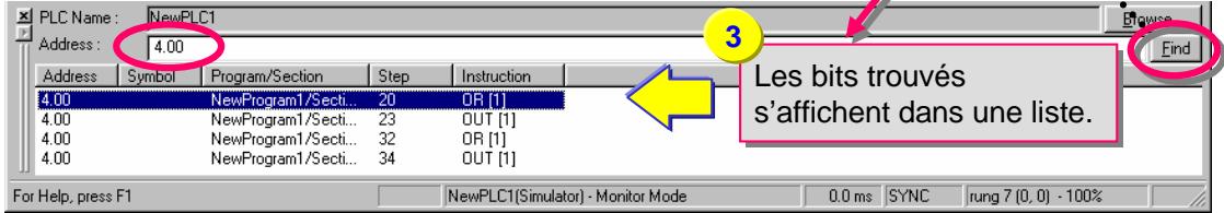 OMRON CX-PROGRAMMER - Fonction chercher - 1 recherche à l'aide de l'outil de référence d'adresses - 3