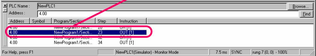 OMRON CX-PROGRAMMER - Fonction chercher - 1 recherche à l'aide de l'outil de référence d'adresses - 6
